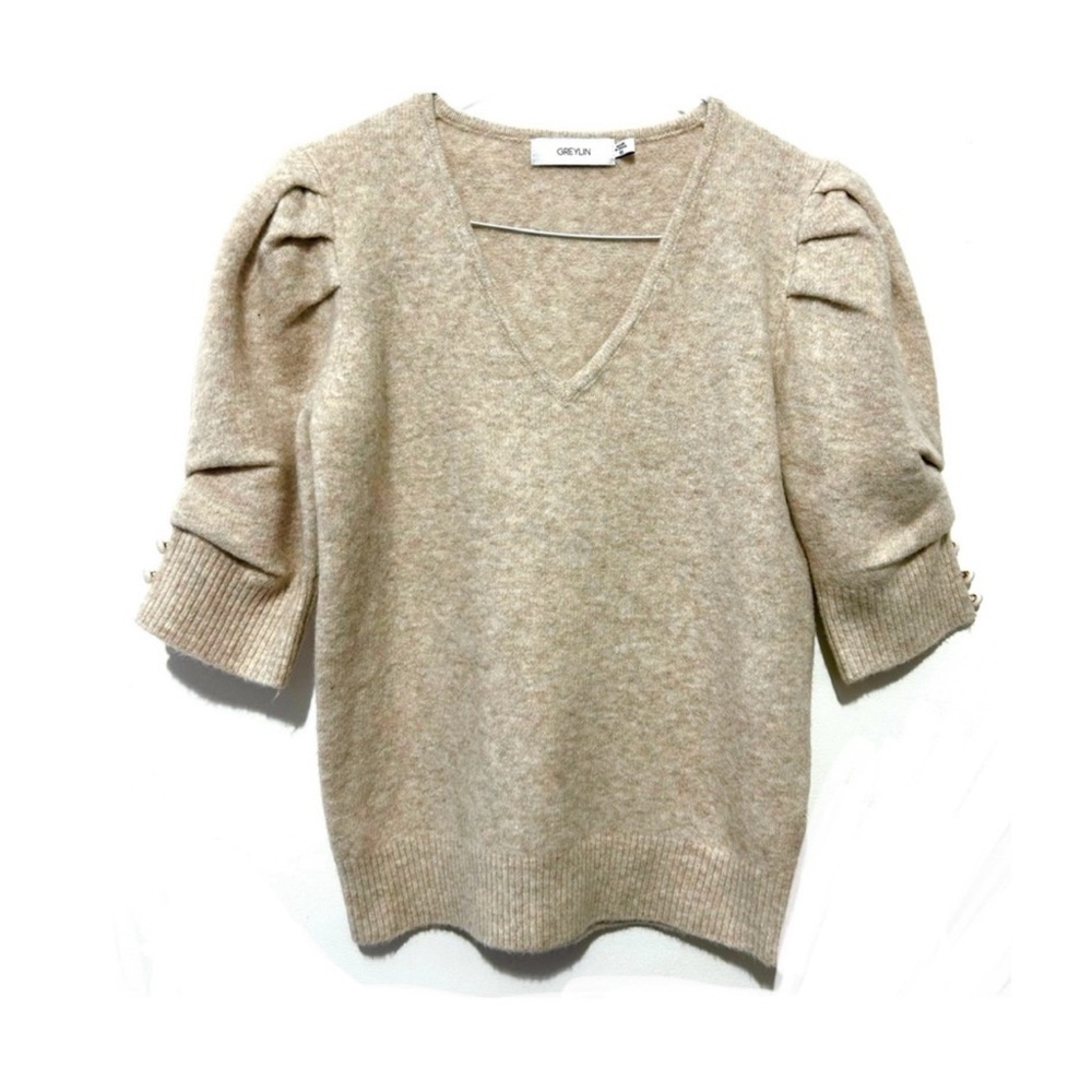 Greylin Puff Sleeve V-Neck Sweater 3/4 Sleeve - Size XS